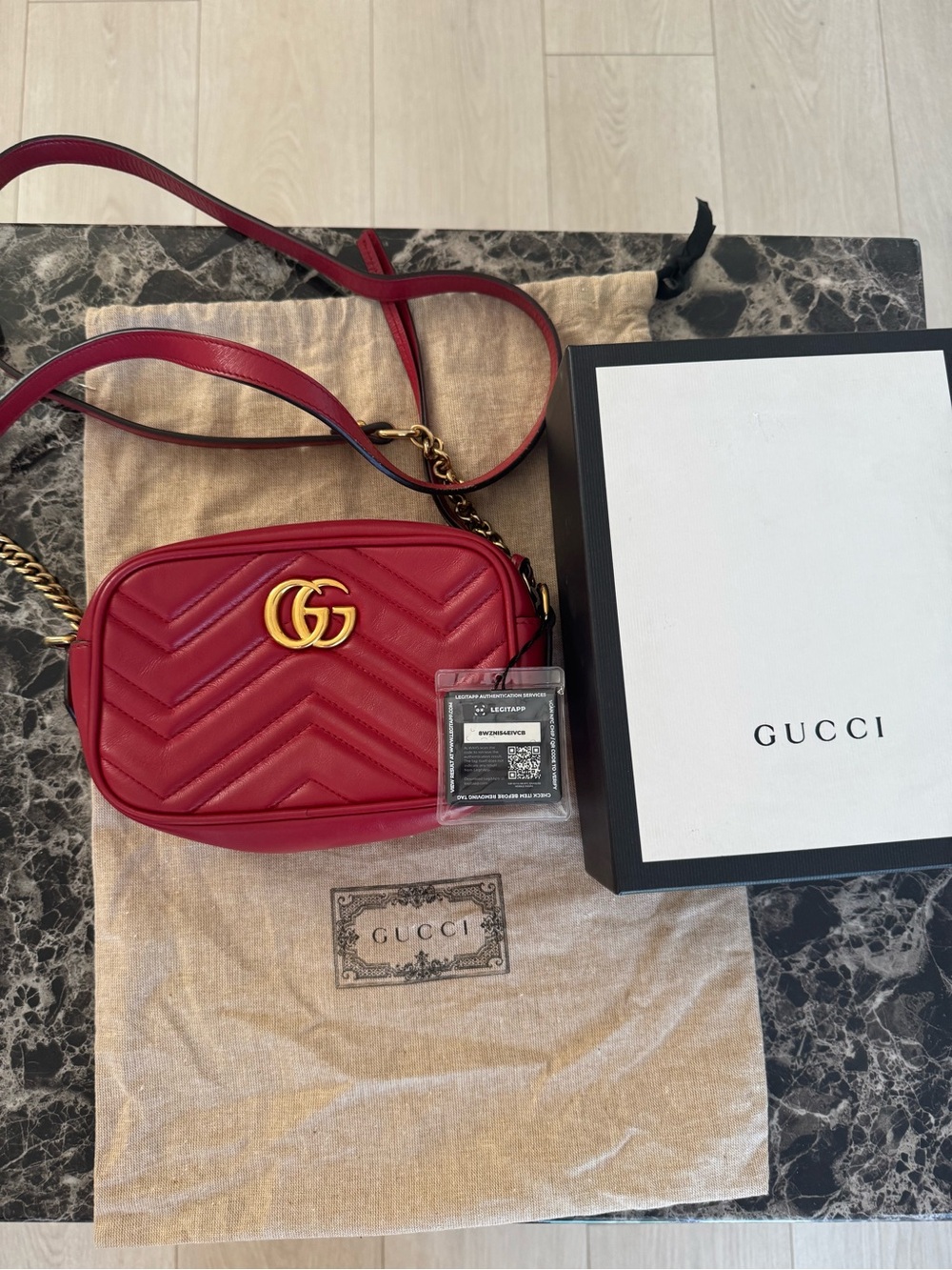Gucci Red GG Marmont Chevron Mini Shoulder Bag